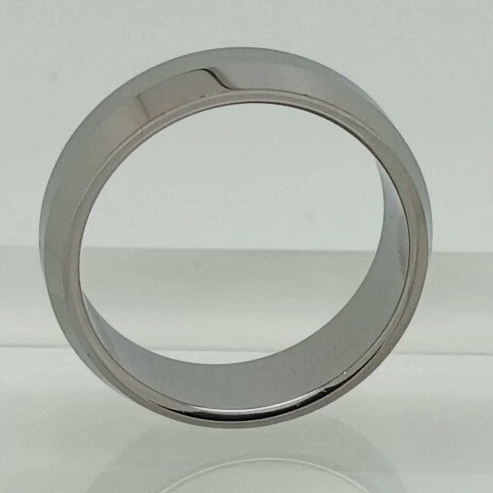 Vintage Tungsten Carbide 8mm Beveled Edge Ring Mens Size 11.5 Silver Tone Y2K